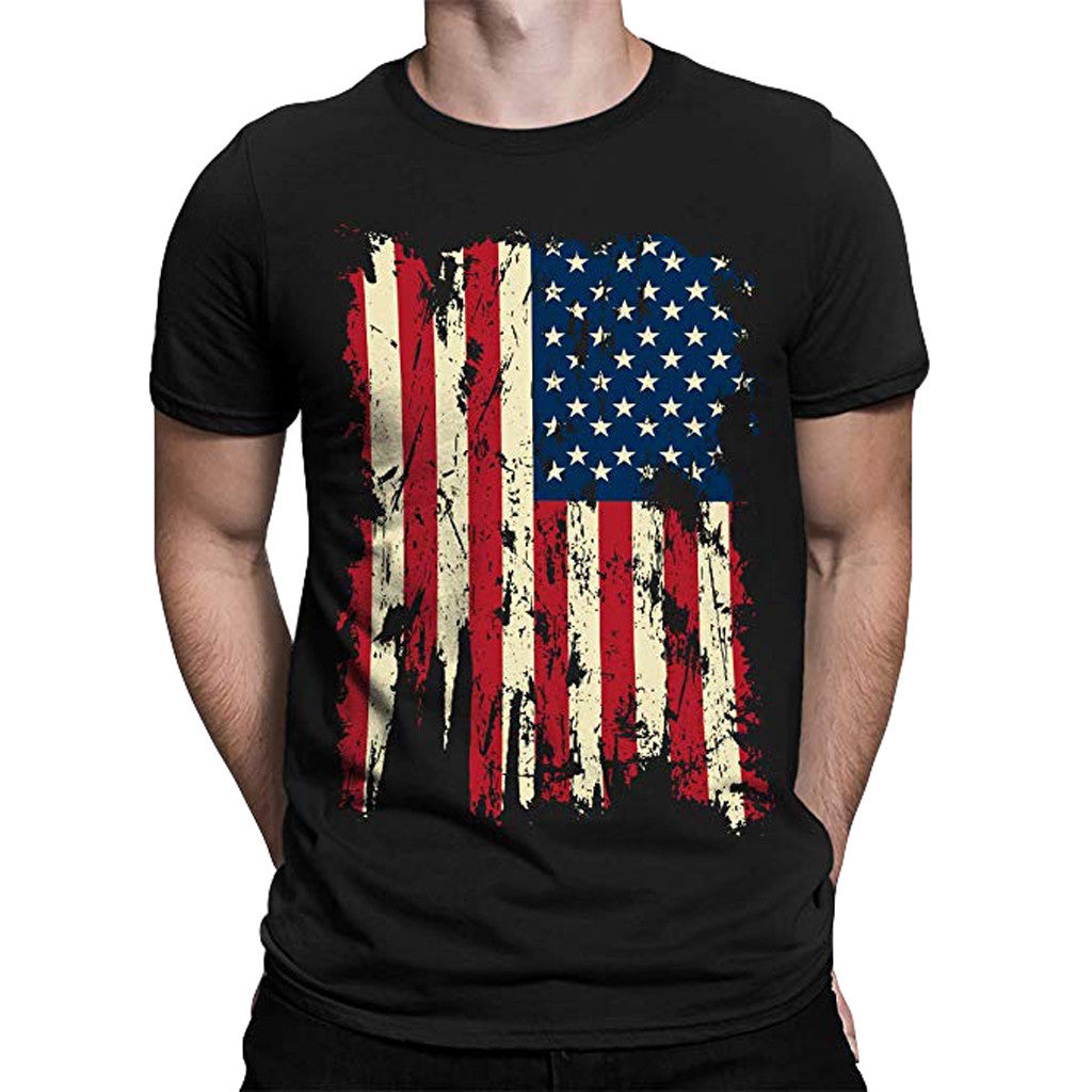Clothsi Men’s Flag Print T-Shirt – American Independence Day Cotton Blend Tee, Loose Fit Round Neck Short Sleeve Shirt, Casual Summer Patriotic Style Top Clothsi