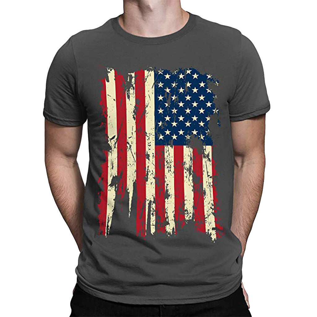Clothsi Men’s Flag Print T-Shirt – American Independence Day Cotton Blend Tee, Loose Fit Round Neck Short Sleeve Shirt, Casual Summer Patriotic Style Top Clothsi