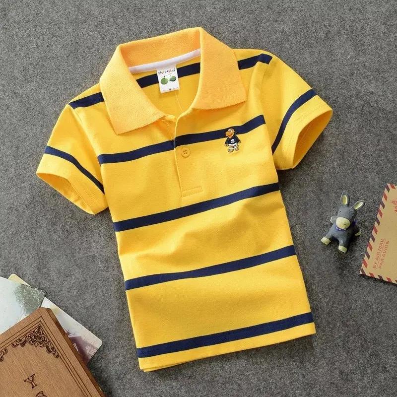 Clothsi CUHK Children’s Striped Polo T-Shirt | 100% Cotton Lapel Short Sleeve for Boys & Girls | Soft & Breathable Kids Casual Top Clothsi