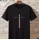 Men's Letter Vertical Line Printing Casual All-match Short-sleeved Clothsi