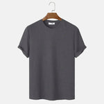 Clothsi Men’s Summer Solid Color T-Shirt | Round Neck Long Sleeve Slim Fit Top | Lightweight Polyester Rayon Basic Tee 2024 Clothsi
