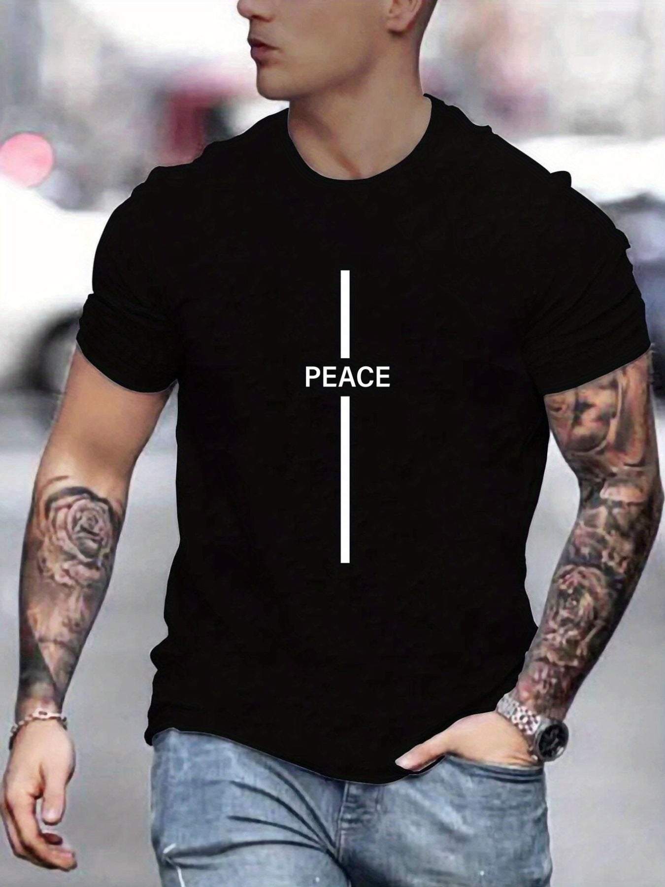 T Shirt With Peace Print Short Clothsi