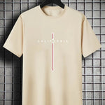 Clothsi Men’s Letter Vertical Line Print T-Shirt – Casual All-Match Short Sleeve Tee, Lightweight Polyester Fiber Top, Stylish Round Neck Shirt for Everyday Wear Clothsi