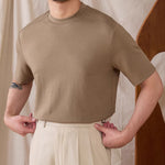 Clothsi Men’s All-Match Slim-Fit Base T-Shirt – Round Neck Short Sleeve, Breathable Viscose Cotton Blend, Casual Fashionable City Style in Black, Camel, White Clothsi