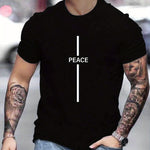 Clothsi Men’s Peace Print T-Shirt – Hip Hop Short Sleeve Tee, Lightweight Polyester Fiber Top with Round Neck, Casual Streetwear Shirt for Everyday Wear