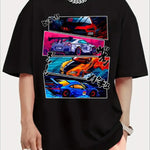 Clothsi Men’s Street Style Car Print T-Shirt – Short-Sleeved Polyester Spandex Tee, Casual Summer Outdoor Sports Top, Lightweight and Stretchy Comfort Fit Clothsi