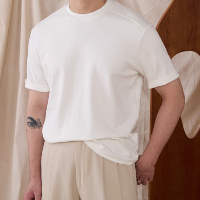 Clothsi Men’s All-Match Slim-Fit Base T-Shirt – Round Neck Short Sleeve, Breathable Viscose Cotton Blend, Casual Fashionable City Style in Black, Camel, White Clothsi