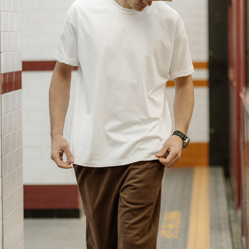 Clothsi Men’s Basic Solid Color Short-Sleeved T-Shirt – Loose Fit Heavy Underwear Tee, Silk-Linen Blend Fabric, Lightweight Summer Top for Youth Casual Wear Clothsi