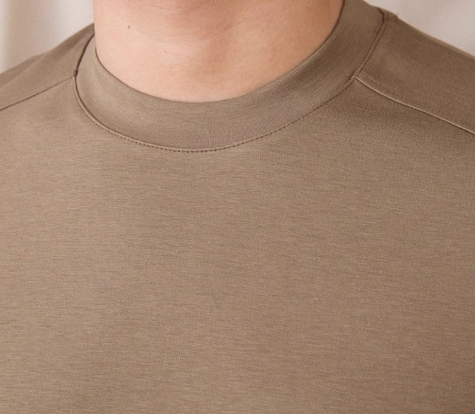 Clothsi Men’s All-Match Slim-Fit Base T-Shirt – Round Neck Short Sleeve, Breathable Viscose Cotton Blend, Casual Fashionable City Style in Black, Camel, White Clothsi