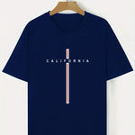 Clothsi Men’s Letter Vertical Line Print T-Shirt – Casual All-Match Short Sleeve Tee, Lightweight Polyester Fiber Top, Stylish Round Neck Shirt for Everyday Wear Clothsi